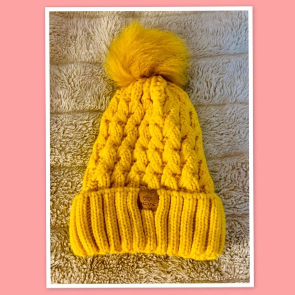 PAGE ONE Womens Winter Ribbed Beanie Crossed Cap Chunky Cable Knit Pompom
